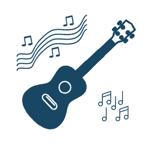 ukulele icon with music symbols