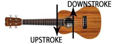 flamenco ukulele with downstroke and upstroke arrows overlaid